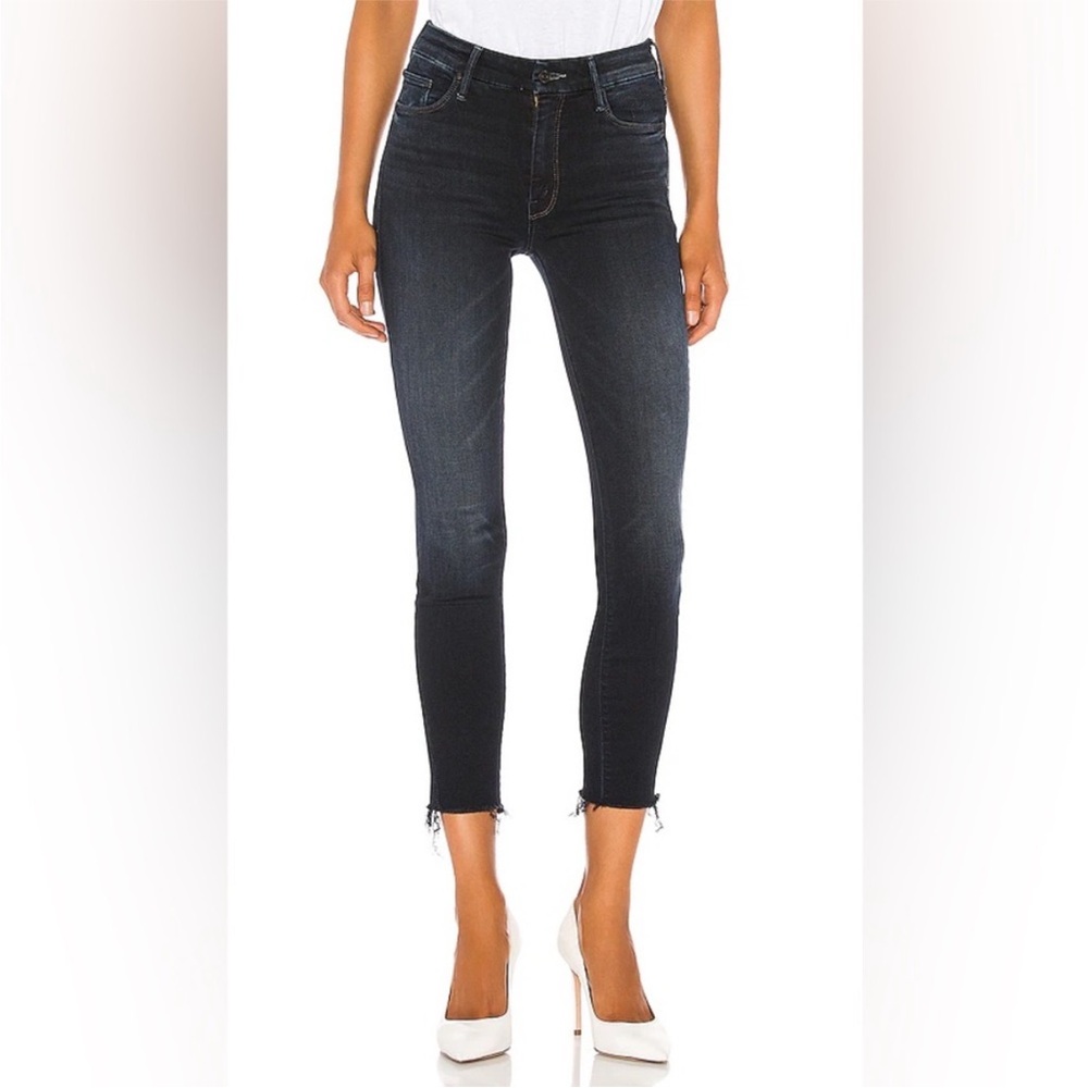 Mother Denim Midnight Blue Wash High‎ Waisted Looker Ankle Fray Jeans